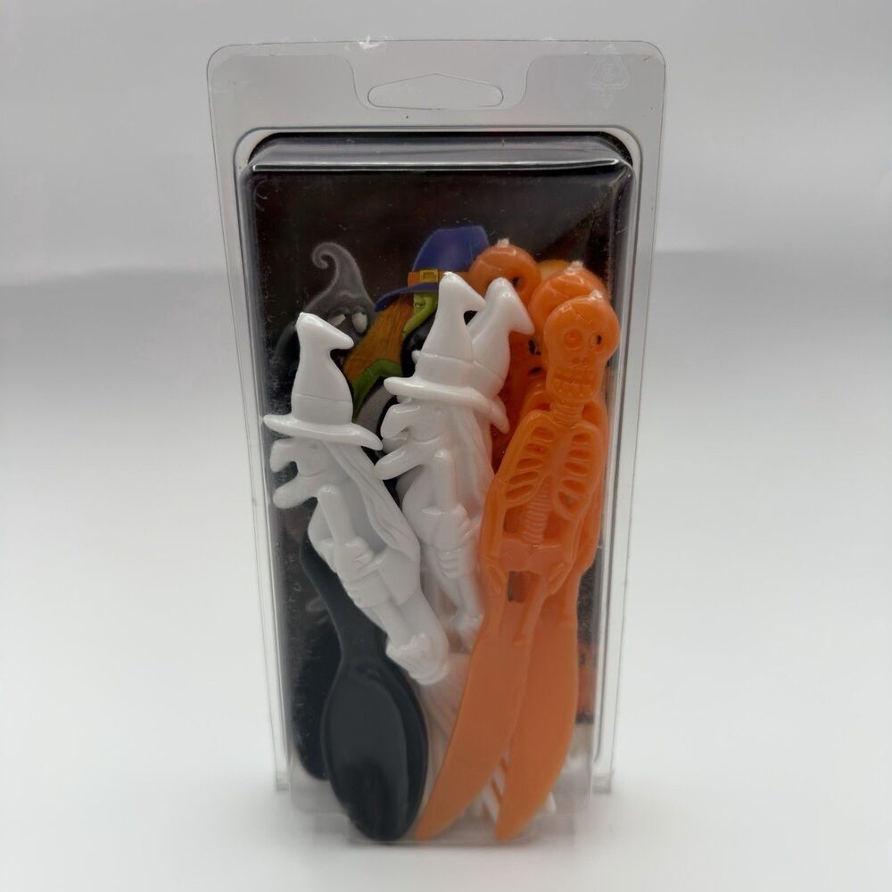 VTG 90’s Halloween Party Plastic Forks Spoons Knives 3D Flatware Mummy Witch NOS